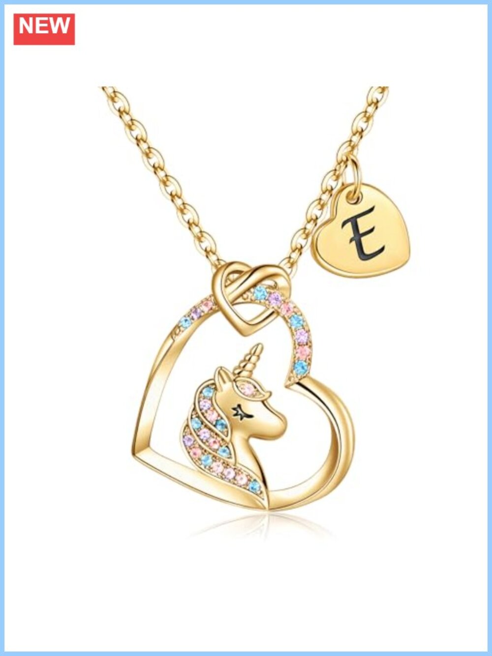 14K Gold Plated Cubic Zirconia Unicorn Heart Pendant Necklace - 18"